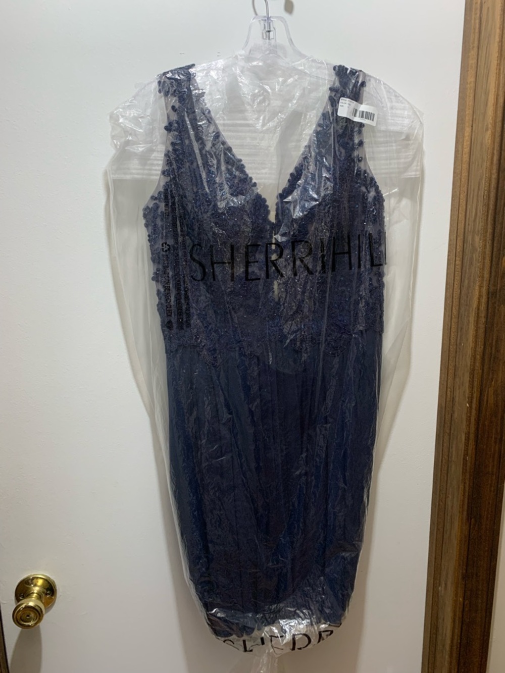 Sherri Hill Navy blue A-Line Dress with beaded embroidery - Picture 12 of 14